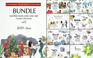 3000+ Watercolor Illustrations Bundle
