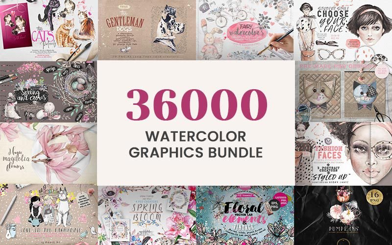 36,000 Watercolor Graphics Bundle | Extended License