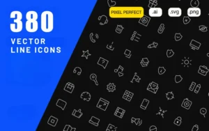 380 Vector Line Icons For UI Design | Extended License