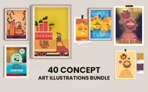 40 Poster Illustrations Bundle | Extended Commercial License