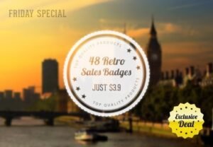 48 Retro Sales Badges with an Extended Royalty License