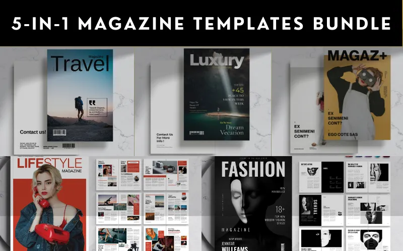 5-in-1 Magazine Templates Bundle | Commercial License