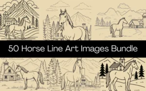 50 Horse Line Art Images Bundle | Commercial License