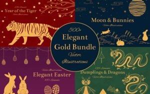 500+ Elegant Gold Illustrations Bundle
