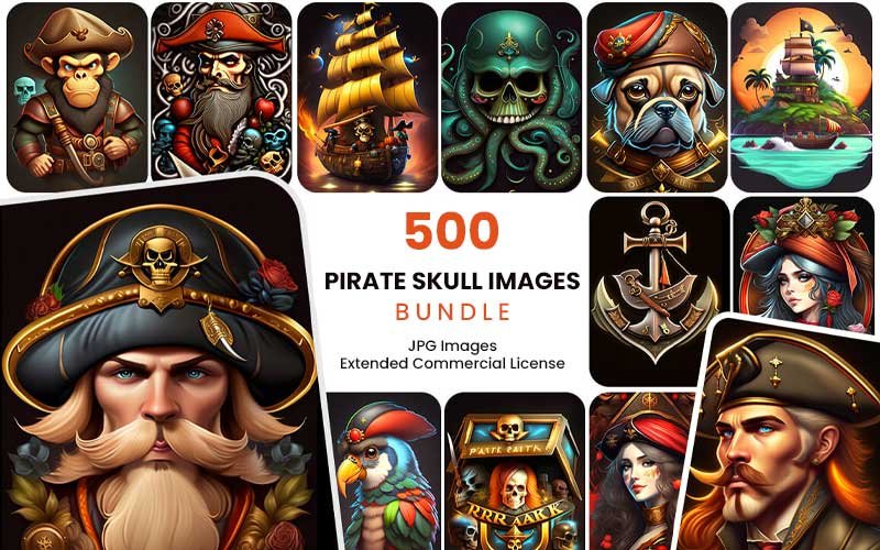 500 Pirate Skull Images Bundle - JPG Format | Extended License