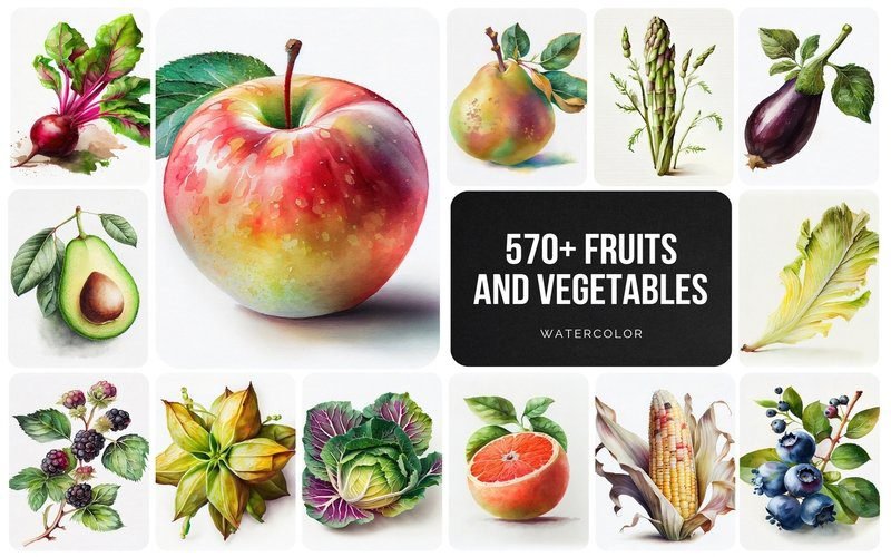 570+ Fruits & Vegetables Illustrations Bundle | Commercial License