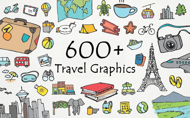 600+ Travel Graphics Bundle | Extended License
