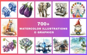 700+ Digital Watercolor Illustrations & Graphics Bundle | Commercial License