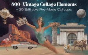 800+ Vintage Collage Elements & Pre-Made Collages Bundle | Extended License