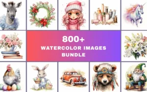 800+ Watercolor Images Bundle | Commercial License