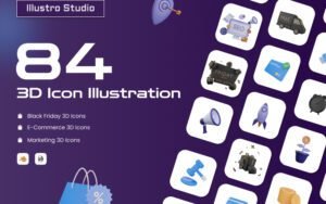 84 Ultimate 3D Icon Illustrations Bundle | Extended License