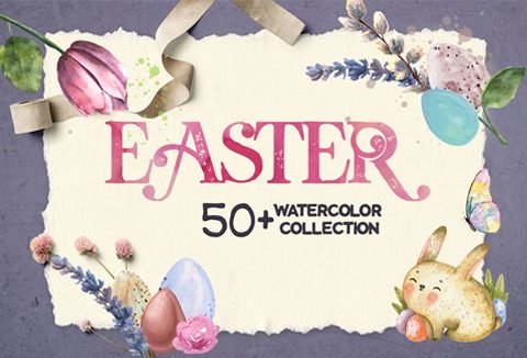 Easter Watercolor Collection With 50 Elements For FREE