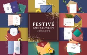Festive Card And Envelope Mockups