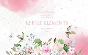 Hand Drawn Watercolor Floral Elements - Freebie