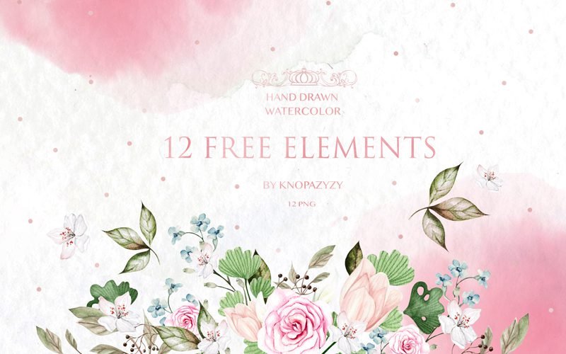 Hand Drawn Watercolor Floral Elements - Freebie
