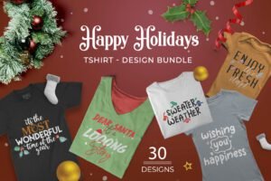Happy Holiday T-shirt Designs Bundle - Freebie