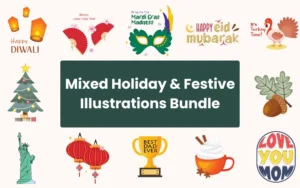 Mixed Holiday & Festive Illustrations Bundle | Commercial License