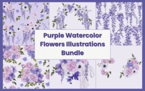 Purple Watercolor Flowers Illustrations Bundle | Extended License