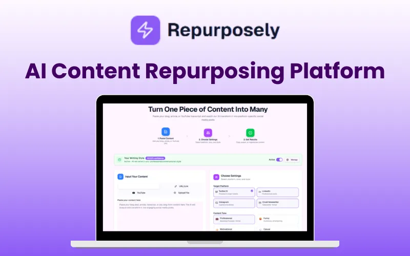 Repurposely - AI Content Repurposing Platform | Lifetime Access