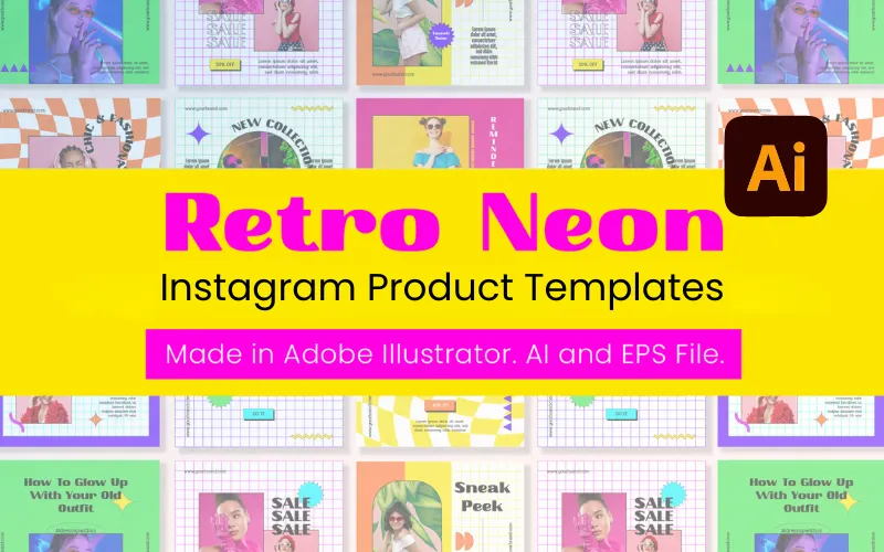 Retro Neon Instagram Product Templates | Extended License