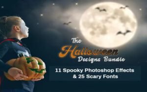 The Halloween Designs Bundle - 11 Spooky Photoshop Effects & 25 Scary Fonts