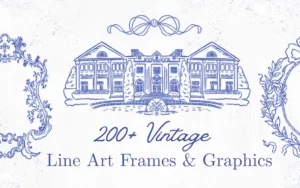 Vintage Line Art Frames & Graphics | Extended Commercial License