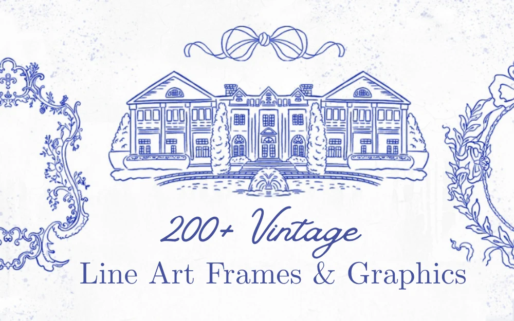 Vintage Line Art Frames & Graphics | Extended Commercial License