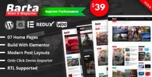 Barta – News & Magazine WordPress Theme [95% OFF]