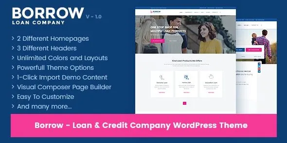 Borrow – Loan Company Responsive WordPress Theme 95% OFF