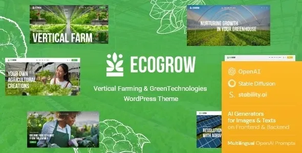 EcoGrow– Vertical Farming & Green Technologies WordPress Theme + AI 95% OFF