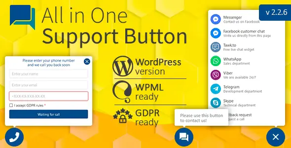 Free Download All in One Support Button for WhatsApp, Messenger, LiveChat, Telegram 2.2.7 [Latest Version]
