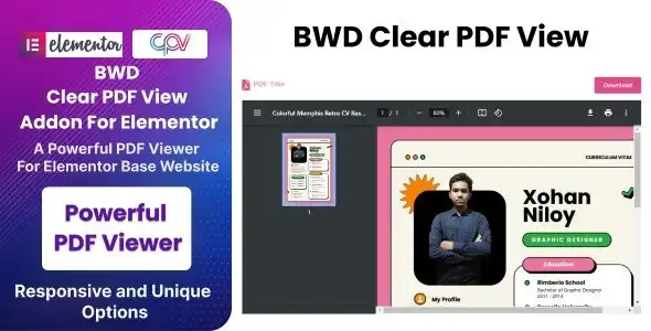 Free Download BWD Clear PDF View Addon For Elementor 1.6 [Latest Version]