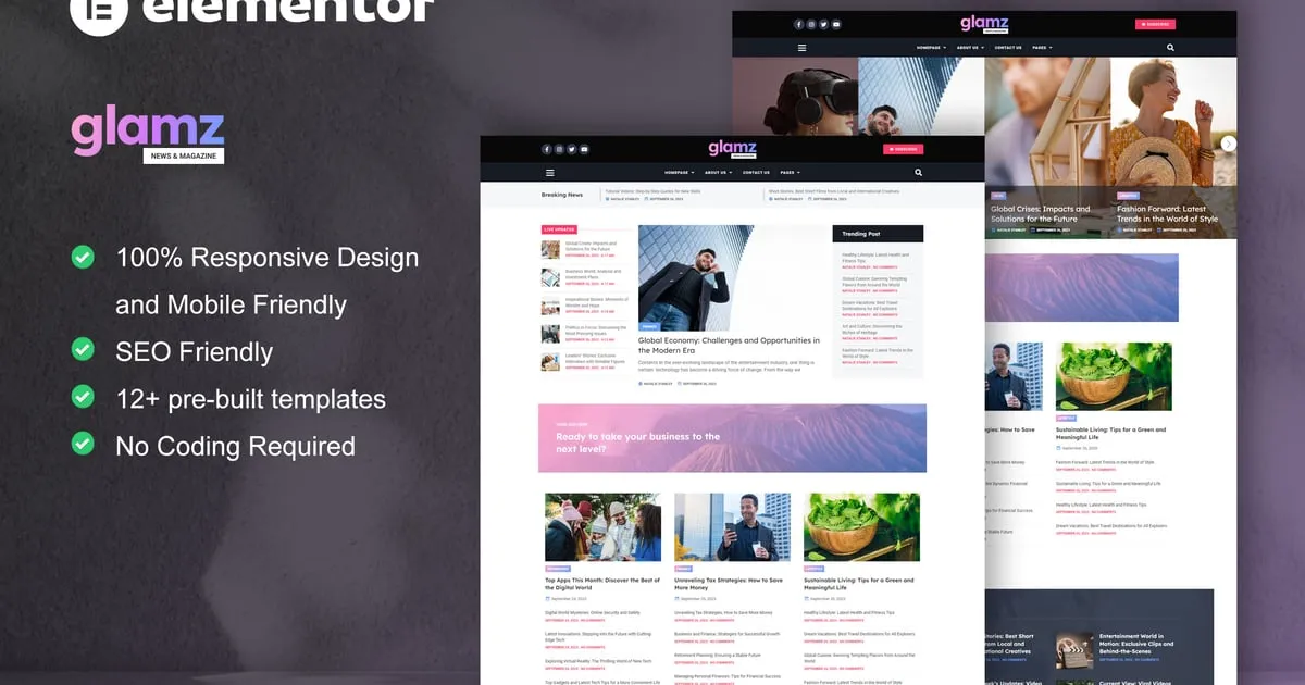 Free Download Glamz – News & Magazine Elementor Template Kit 1.0 [Latest Version]