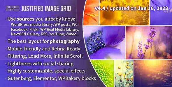 Free Download Justified Image Grid – Premium WordPress Gallery 4.8 [Latest Version]