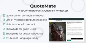 Free Download QuoteMate WooCommerce Get A Quote By WhatsApp 1.0.4 [Latest Version]