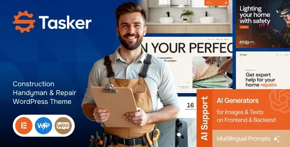 Free Download Tasker – Construction Handyman & Repair WordPress Theme 1.0.0 [Latest Version]