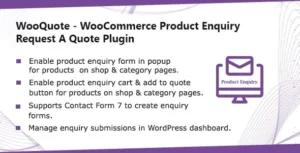 Free Download WooQuote - WooCommerce Product Enquiry & Request A Quote Plugin 1.0.9 [Latest Version]