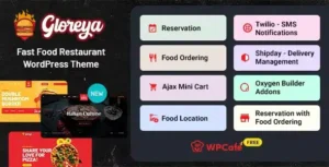 Gloreya – Food Ordering & Delivery Restaurant WordPress Theme [95% OFF]