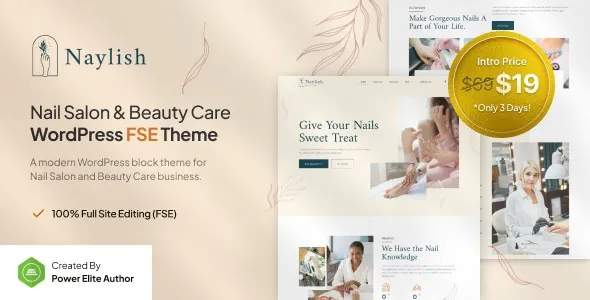 Naylish – Nail Salon & Beauty Care FSE WordPress Theme 95% OFF