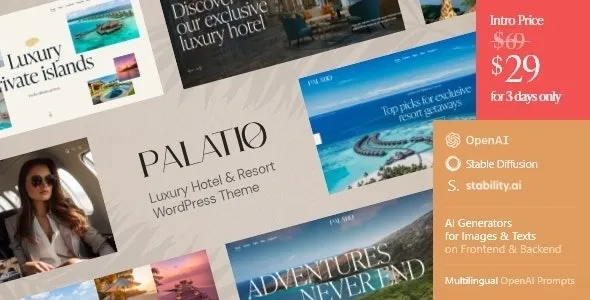 Palatio – Luxury Hotel & Resort WordPress Theme 95% OFF