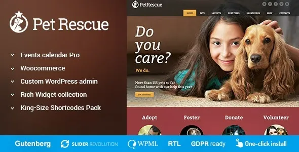 Pet Rescue – Animals and Shelter Charity WP Theme 95% OFF