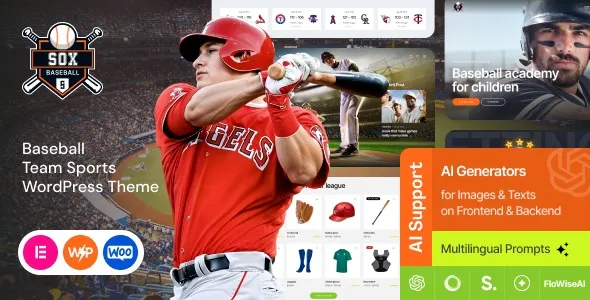 Sox – Baseball Team Sports WordPress Theme 95% OFF