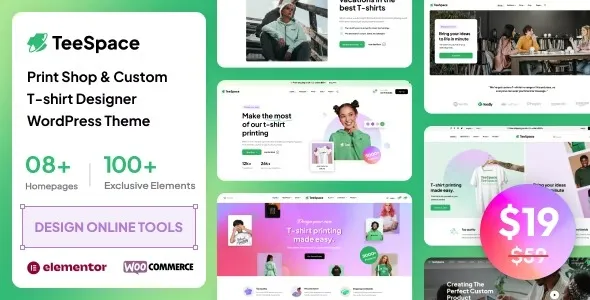 TeeSpace – Print Shop & Custom T-shirt Designer WordPress theme 95% OFF