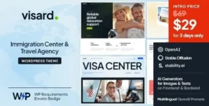 Visard – Immigration Center & Travel Agency WordPress Theme 95% OFF