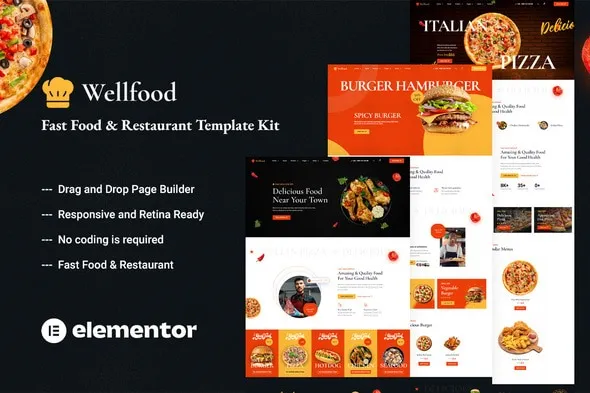 Wellfood – Fast Food & Restaurant Elementor Pro Template Kits 95% OFF